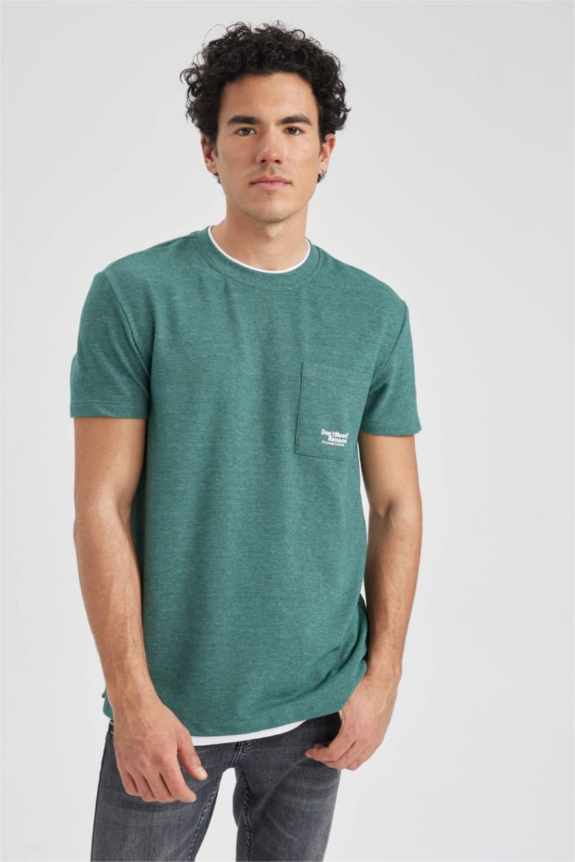 Man Green Melange Regular Fit Short Sleeve T-Shirt