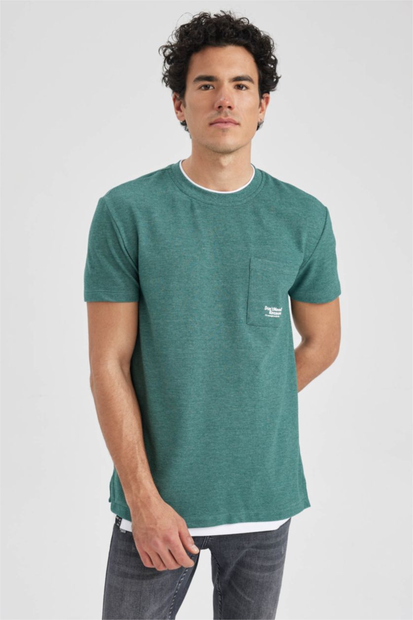 Man Green Melange Regular Fit Short Sleeve T-Shirt