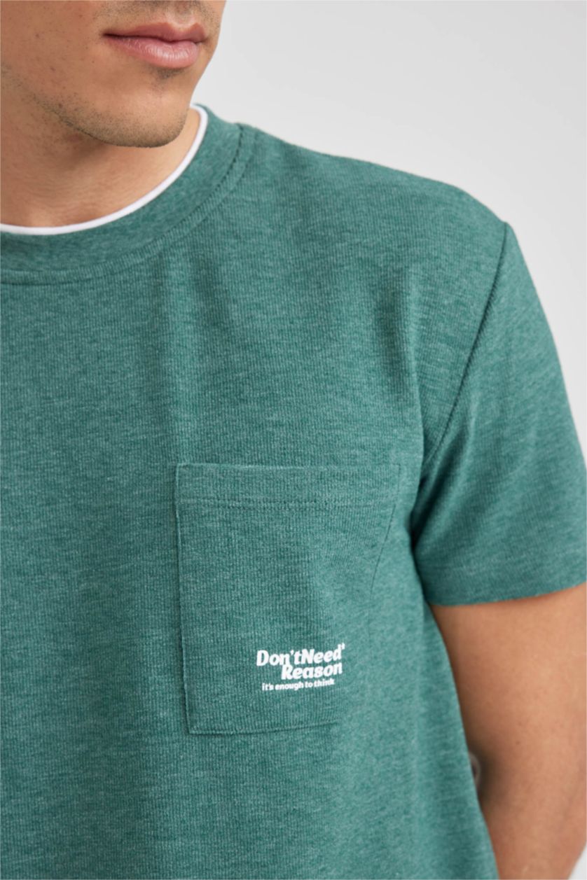 Man Green Melange Regular Fit Short Sleeve T-Shirt