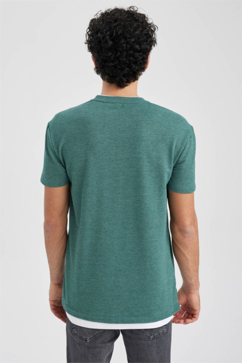 Man Green Melange Regular Fit Short Sleeve T-Shirt