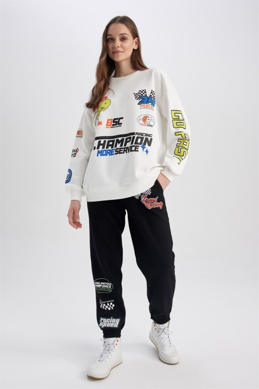 Woman Black Coool Loose Fit Printed Sweatpants