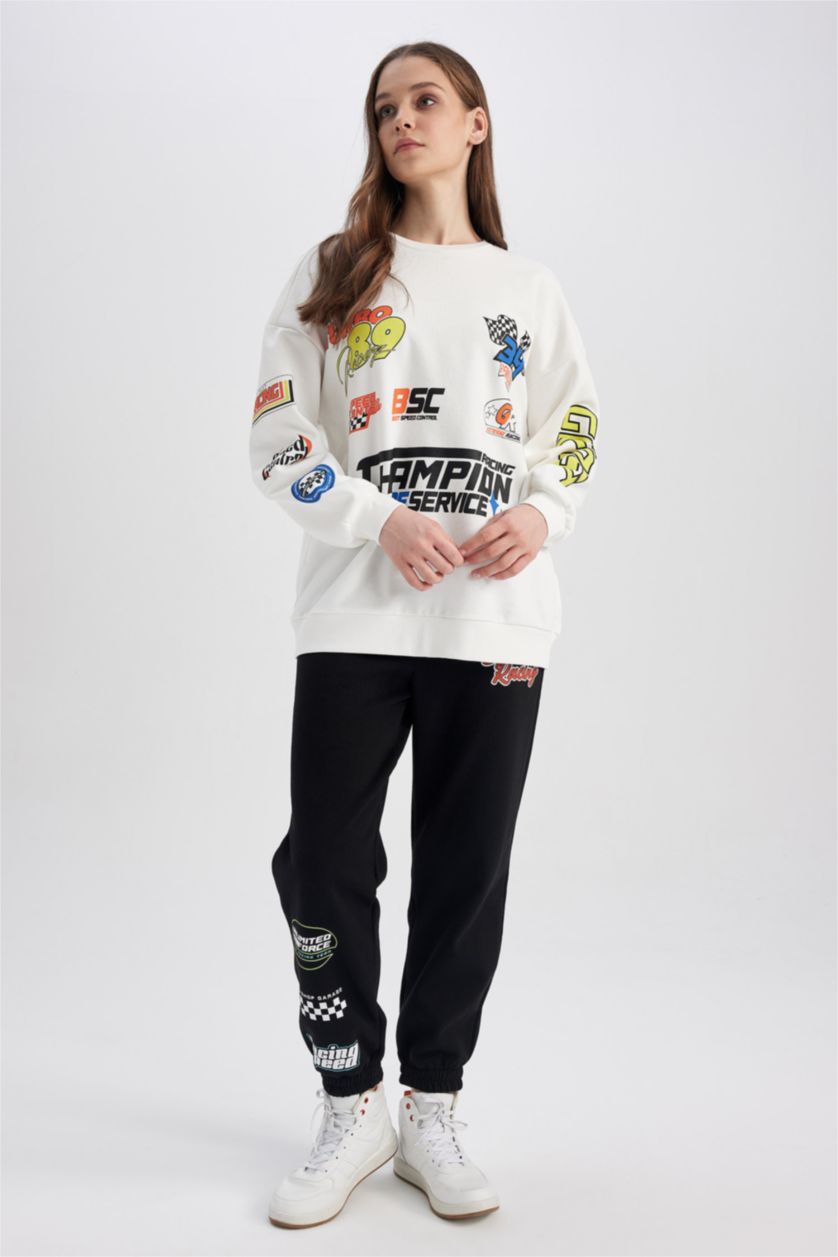 Woman Black Coool Loose Fit Printed Sweatpants