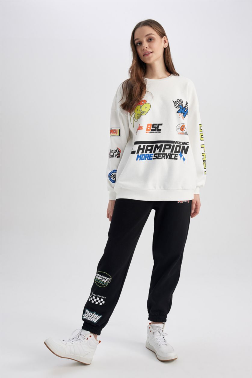 Woman Black Coool Loose Fit Printed Sweatpants