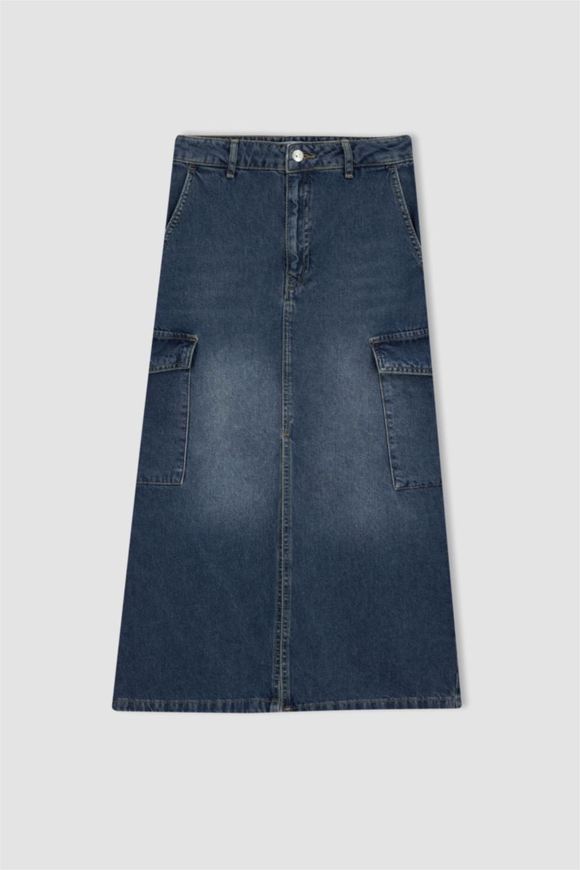 Женщины Голубрй Джинсовая юбка миди с разрезом