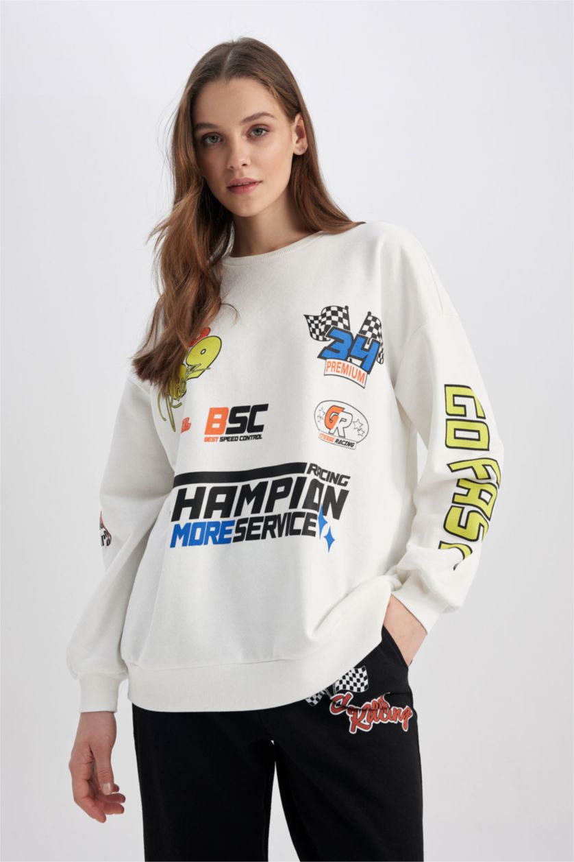 WOMAN White Coool Oversize Fit Crew Neck Sweatshirt