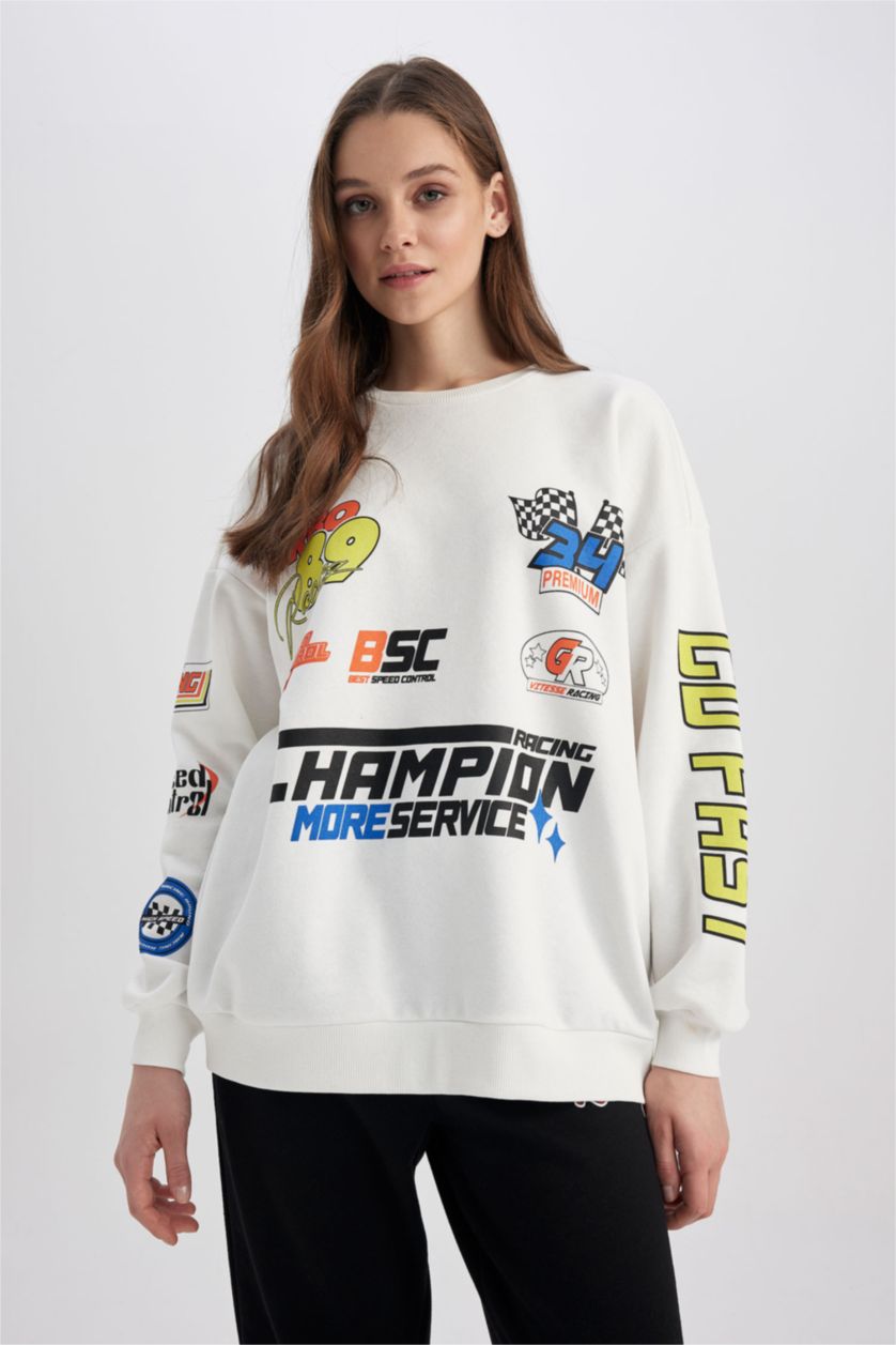 WOMAN White Coool Oversize Fit Crew Neck Sweatshirt