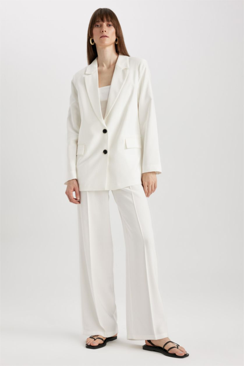 FEMME Blanc Pantalon Jambes larges Ourlet large