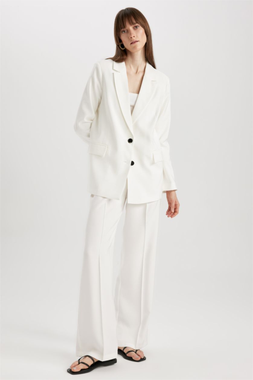 FEMME Blanc Pantalon Jambes larges Ourlet large