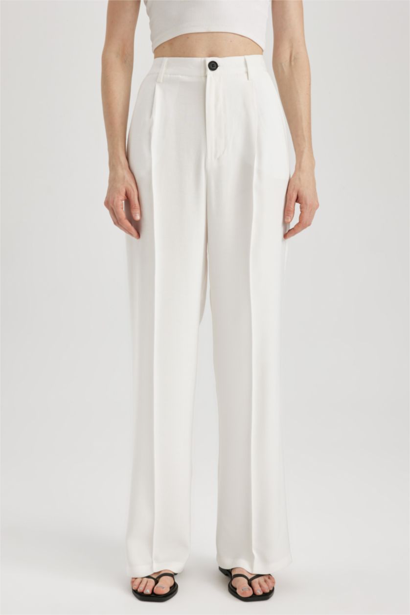 FEMME Blanc Pantalon Jambes larges Ourlet large