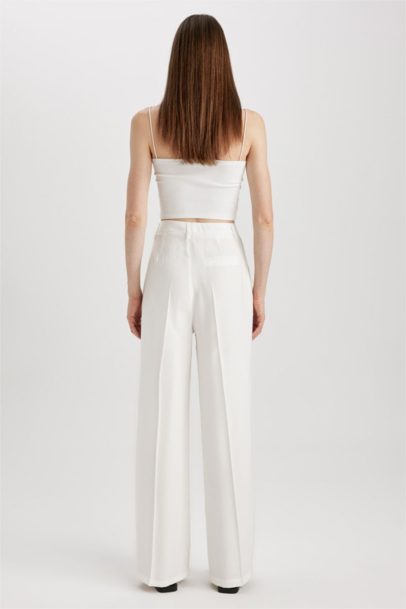 FEMME Blanc Pantalon Jambes larges Ourlet large