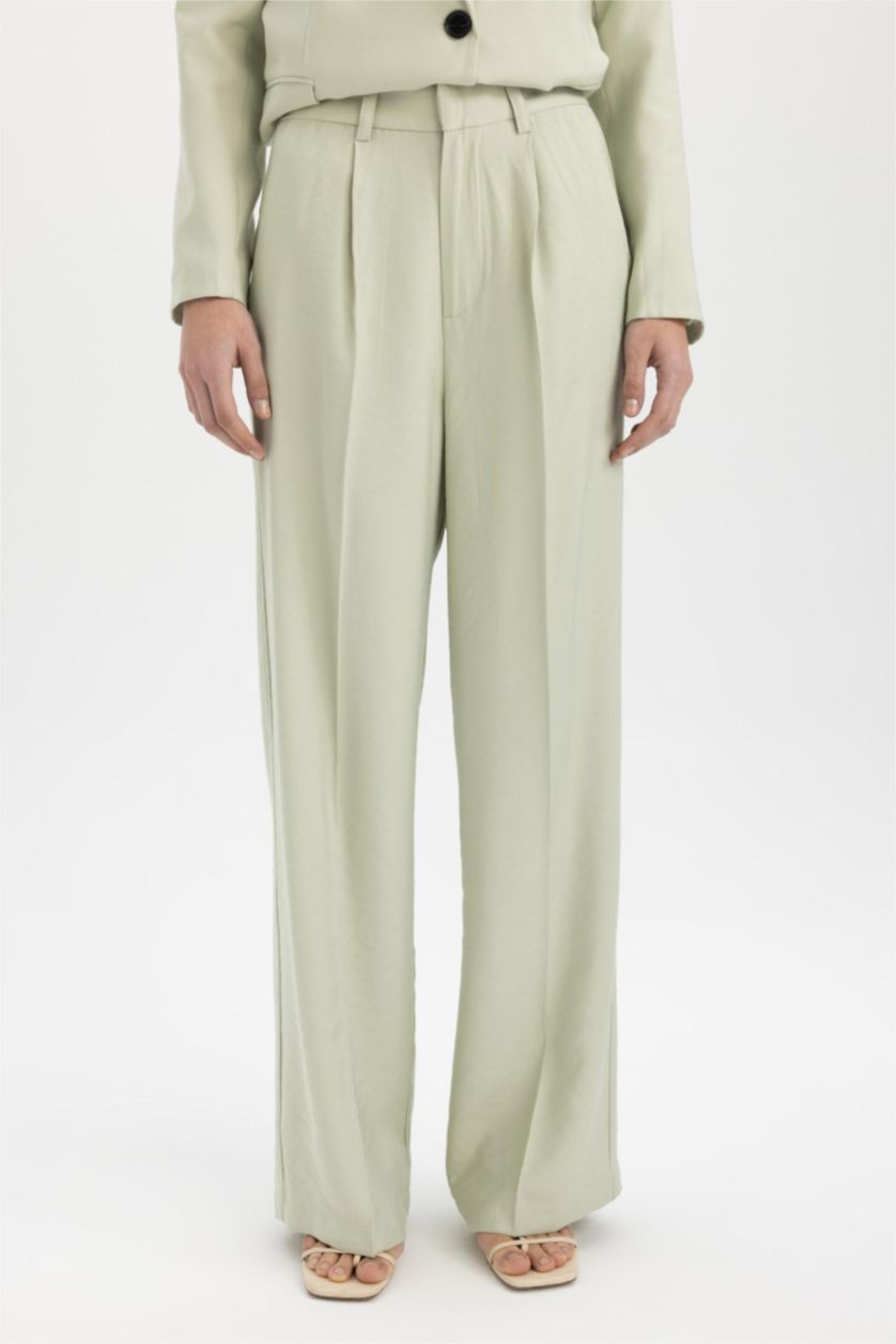 Kadın Mint Palazzo Pantolon Wide Leg Yüksek Bel Cepli Geniş Bol Paça