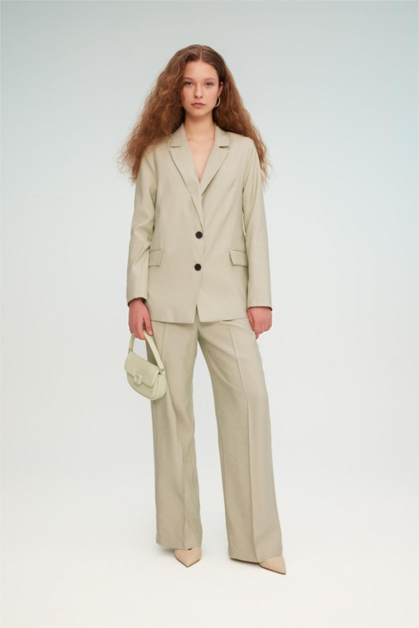 Kadın Mint Palazzo Pantolon Wide Leg Yüksek Bel Cepli Geniş Bol Paça