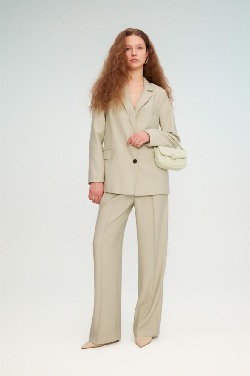 Kadın Mint Palazzo Pantolon Wide Leg Yüksek Bel Cepli Geniş Bol Paça