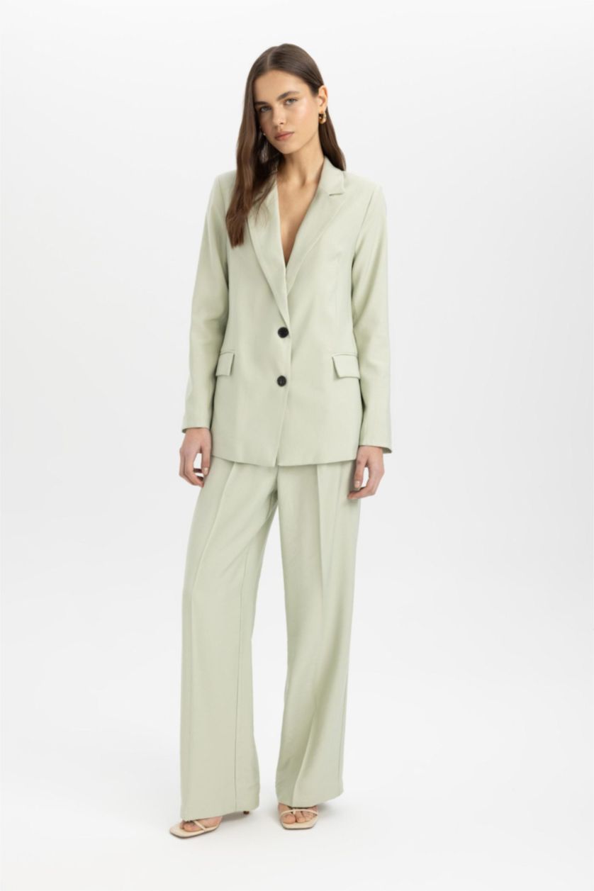 Kadın Mint Palazzo Pantolon Wide Leg Yüksek Bel Cepli Geniş Bol Paça