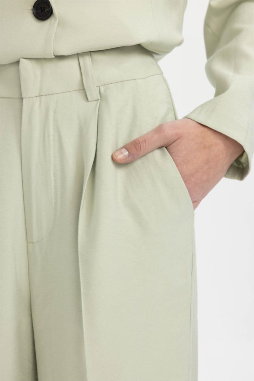 Kadın Mint Palazzo Pantolon Wide Leg Yüksek Bel Cepli Geniş Bol Paça