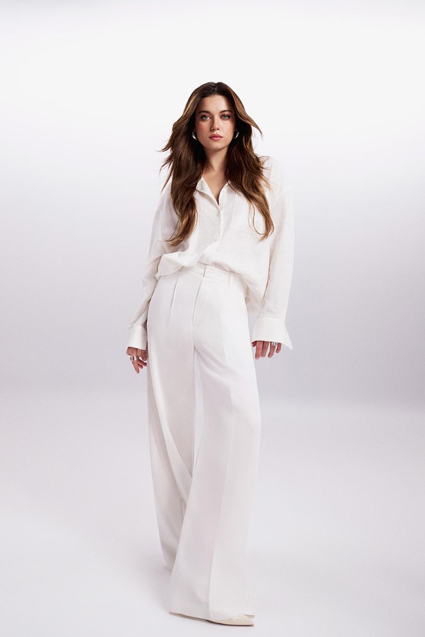 FEMME Écru Pantalon large en tensel Afra x Defacto à taille haute avec poches