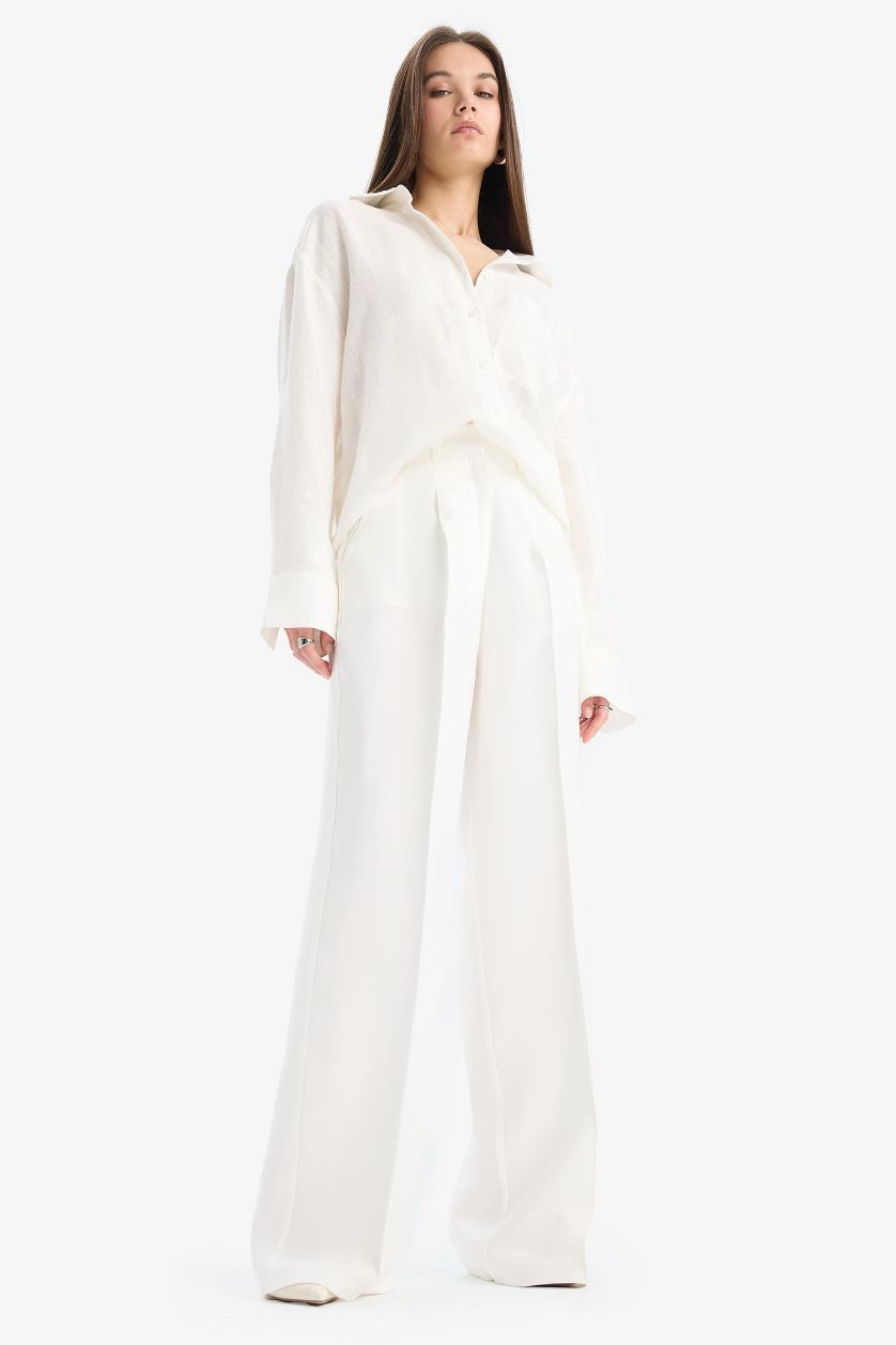 FEMME Écru Pantalon large en tensel Afra x Defacto à taille haute avec poches