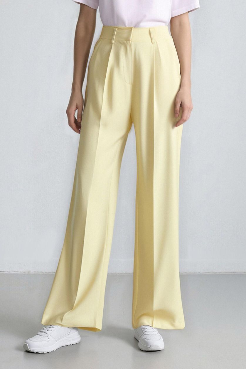 FEMME Jaune Clair Pantalon large taille haute en Tencel avec poches Afra x Defacto