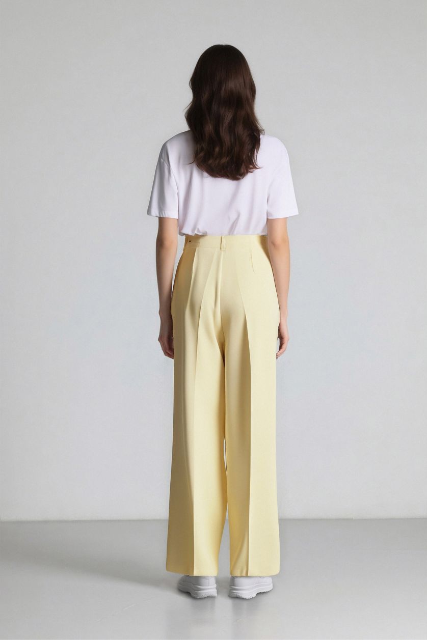 FEMME Jaune Clair Pantalon large taille haute en Tencel avec poches Afra x Defacto