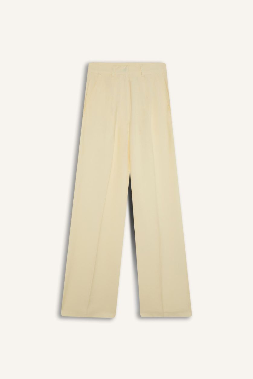 FEMME Jaune Clair Pantalon large taille haute en Tencel avec poches Afra x Defacto
