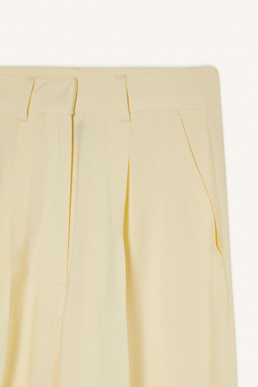 FEMME Jaune Clair Pantalon large taille haute en Tencel avec poches Afra x Defacto