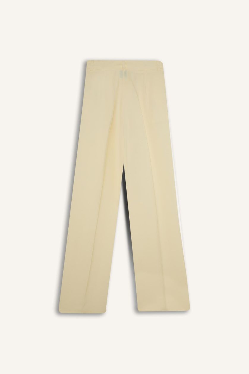 FEMME Jaune Clair Pantalon large taille haute en Tencel avec poches Afra x Defacto