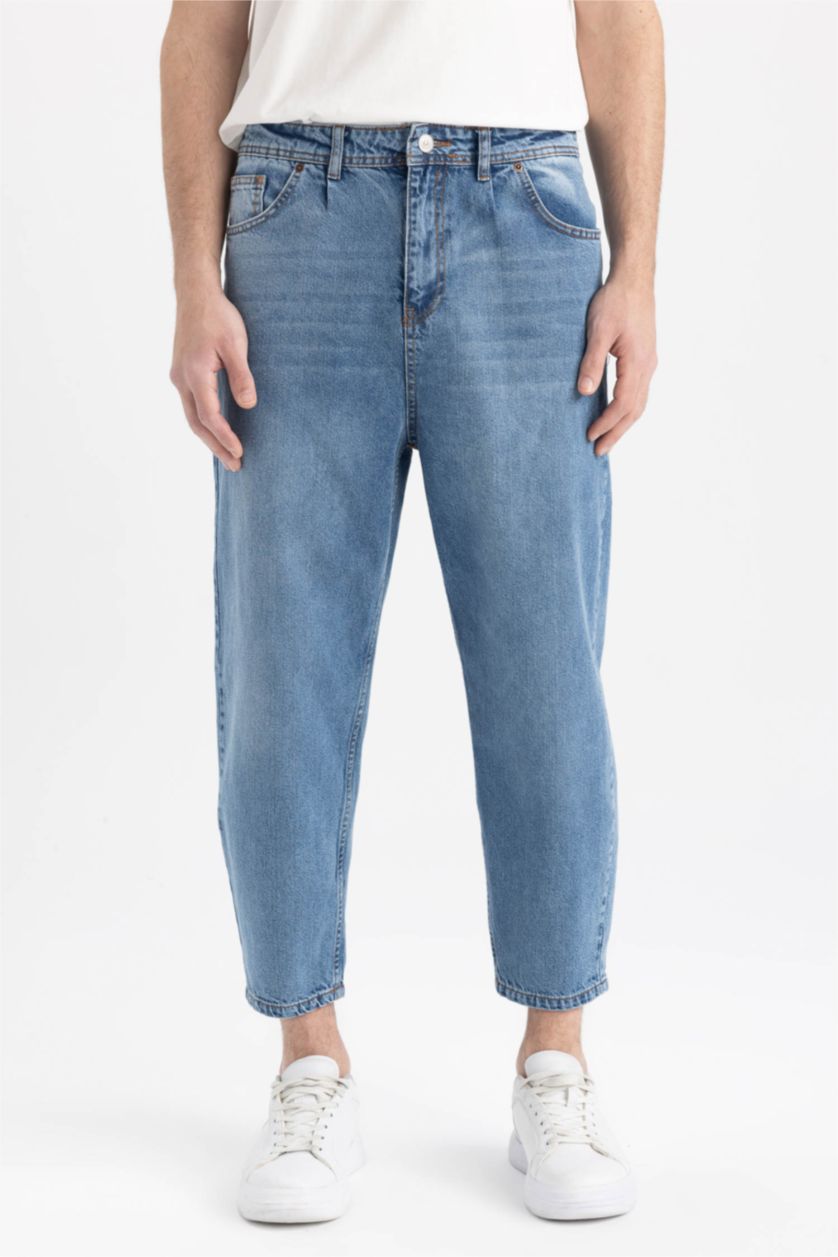 MAN Blue Balloon Fit Loose Fit High Waist Regular Leg Jeans