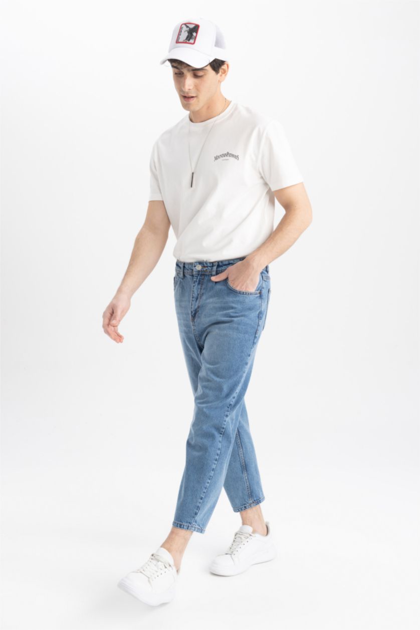 MAN Blue Balloon Fit Loose Fit High Waist Regular Leg Jeans