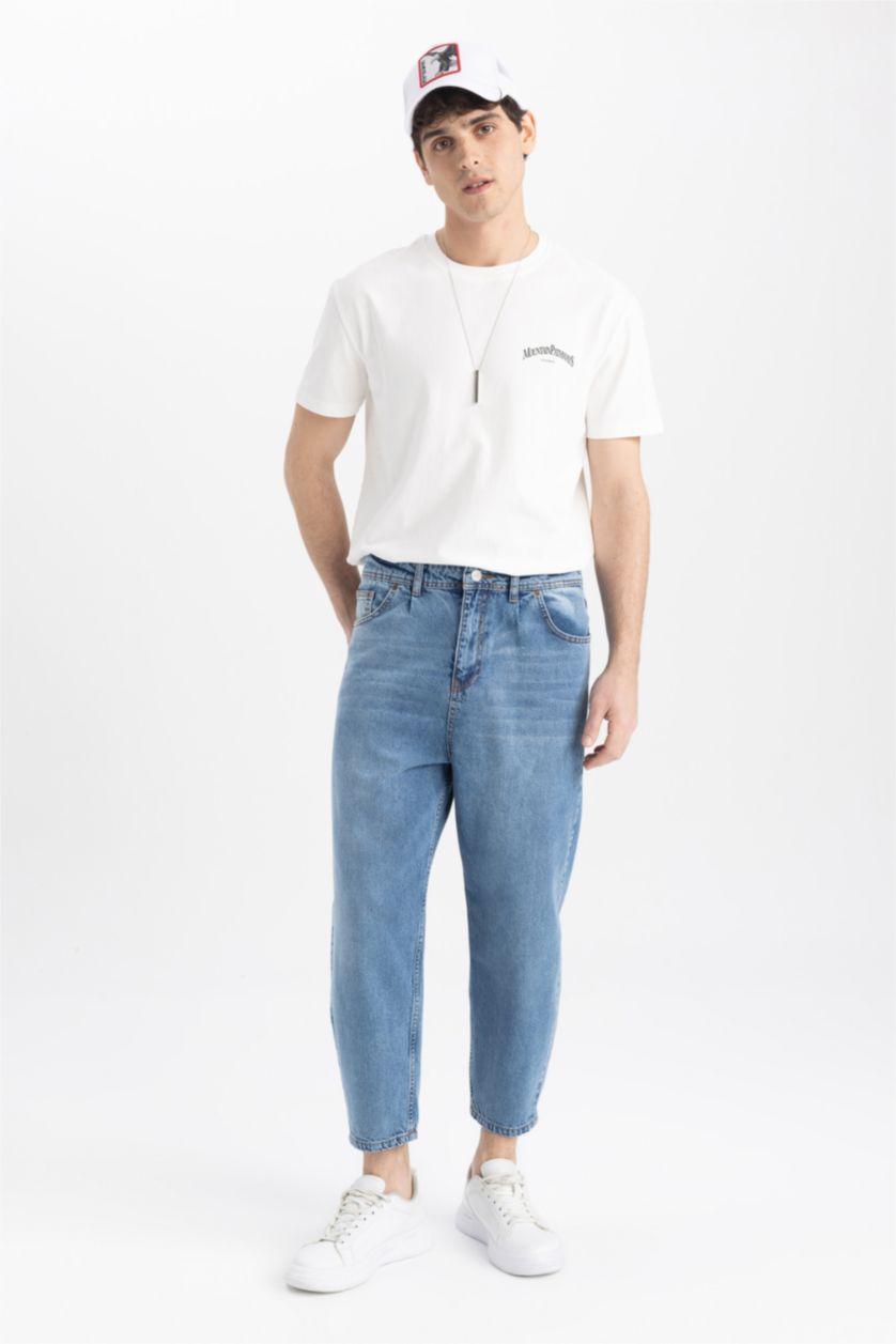 MAN Blue Balloon Fit Loose Fit High Waist Regular Leg Jeans