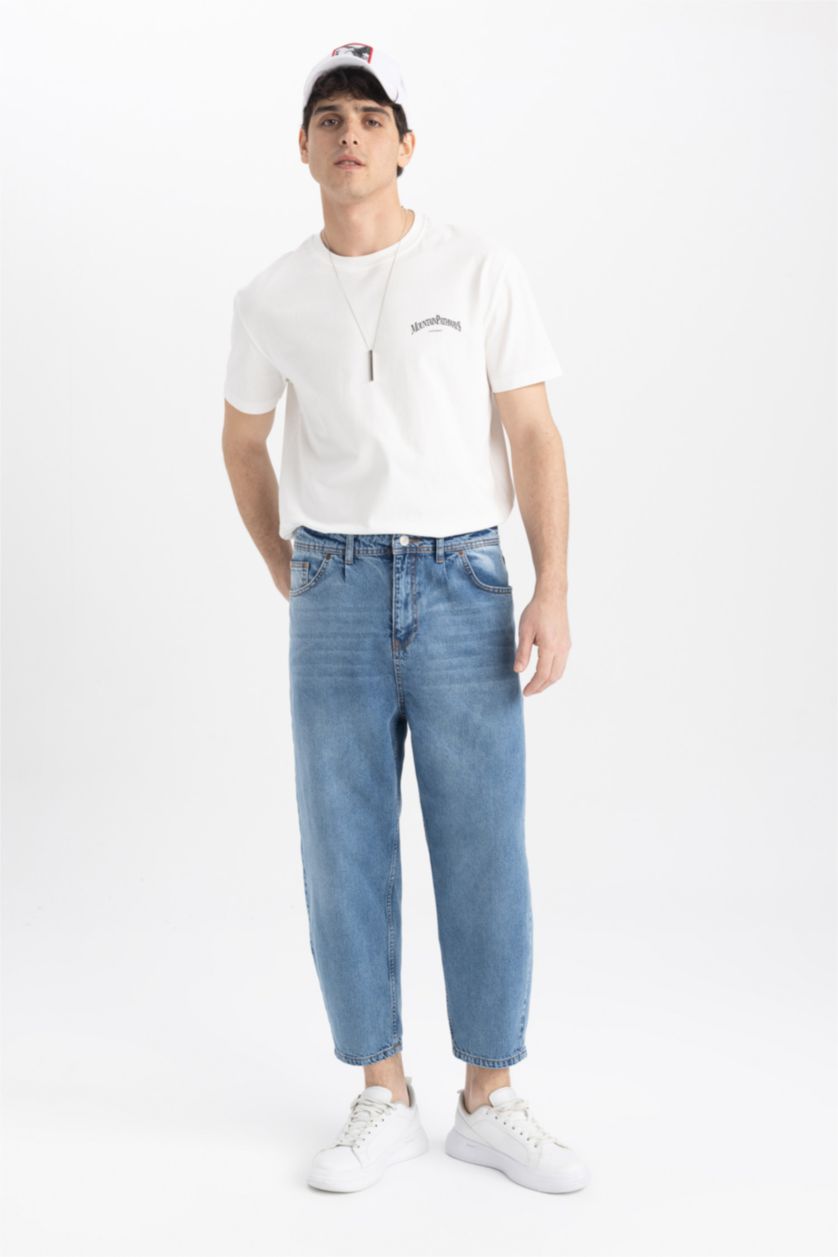 MAN Blue Balloon Fit Loose Fit High Waist Regular Leg Jeans