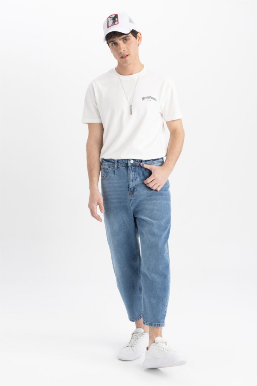 MAN Blue Balloon Fit Loose Fit High Waist Regular Leg Jeans