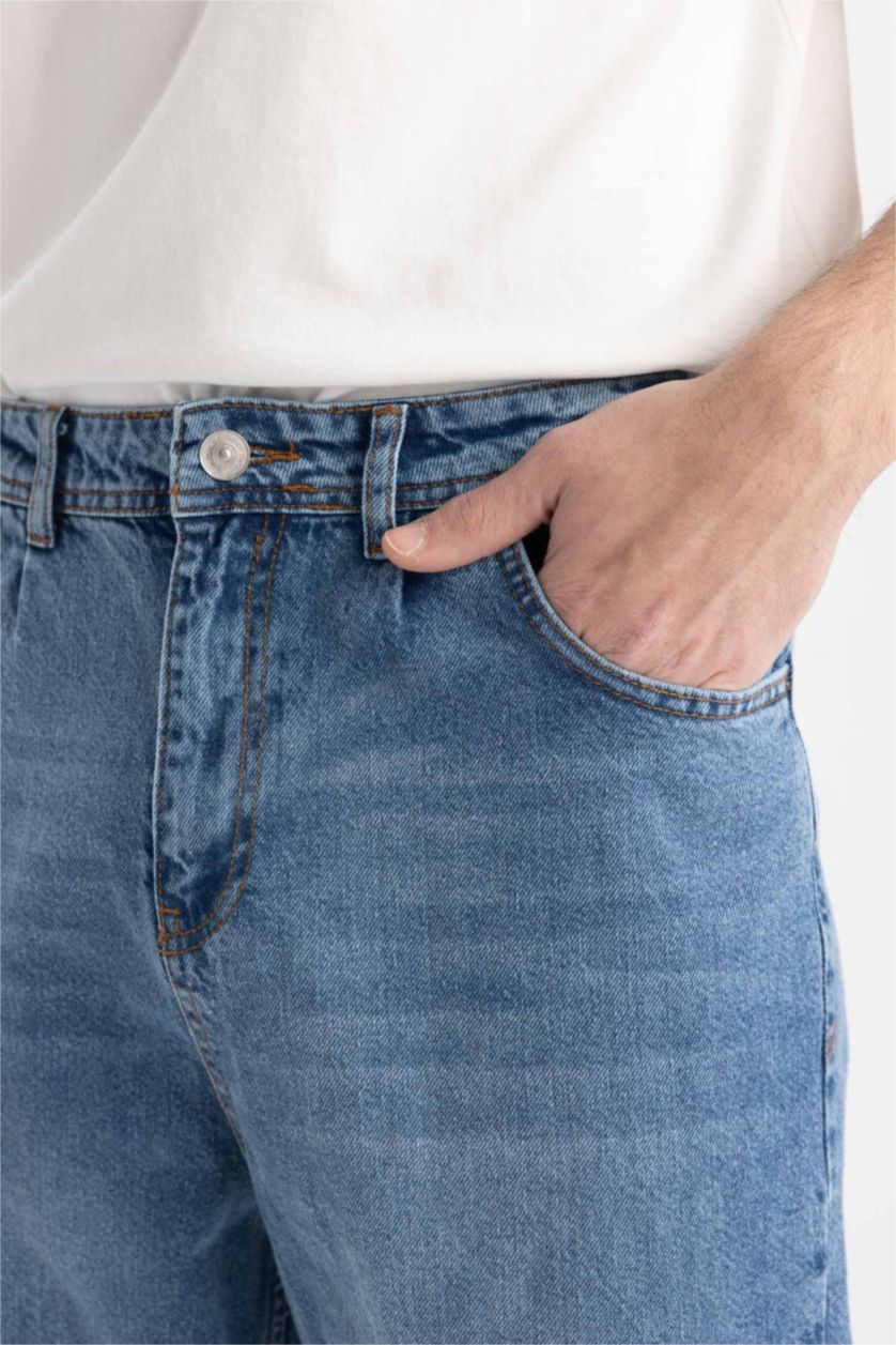 MAN Blue Balloon Fit Loose Fit High Waist Regular Leg Jeans