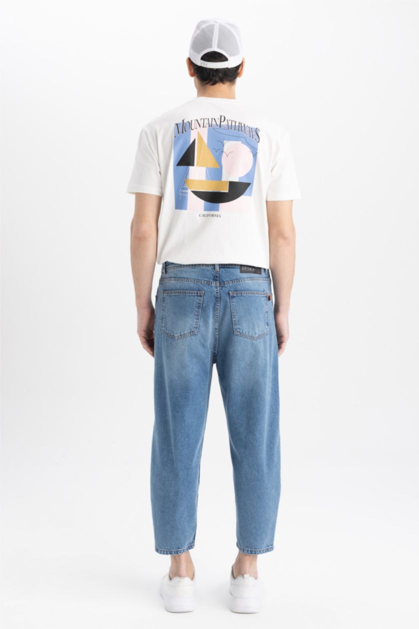 MAN Blue Balloon Fit Loose Fit High Waist Regular Leg Jeans