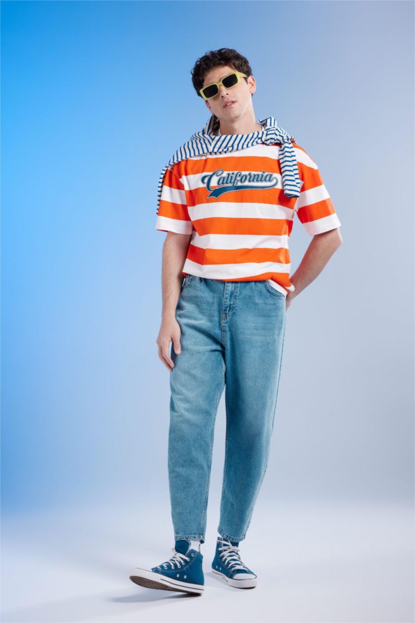 MAN Blue Balloon Fit Loose Fit High Waist Regular Leg Jeans