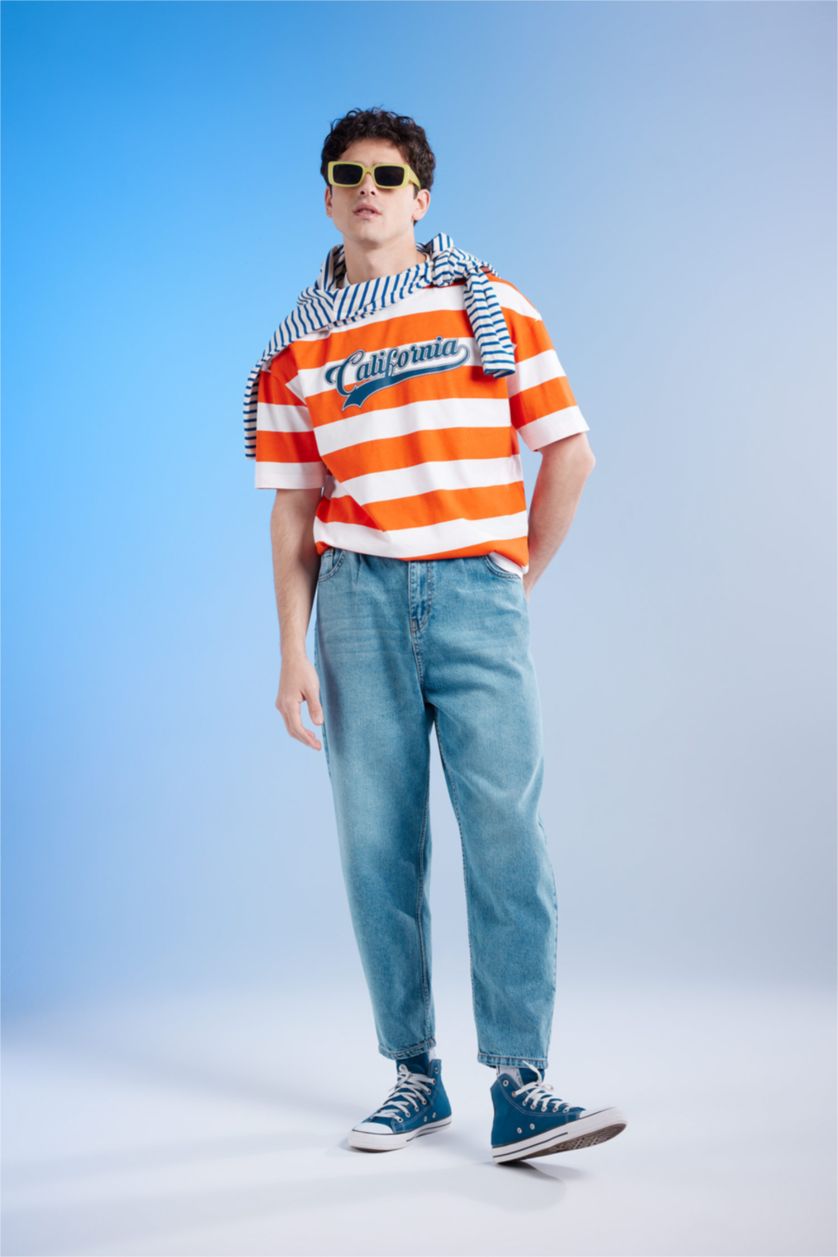 MAN Blue Balloon Fit Loose Fit High Waist Regular Leg Jeans