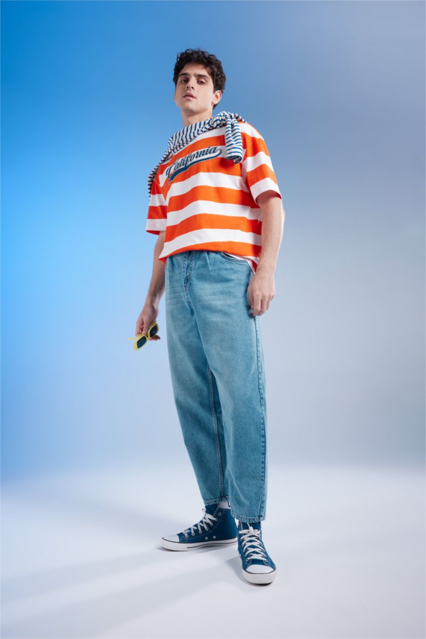 MAN Blue Balloon Fit Loose Fit High Waist Regular Leg Jeans