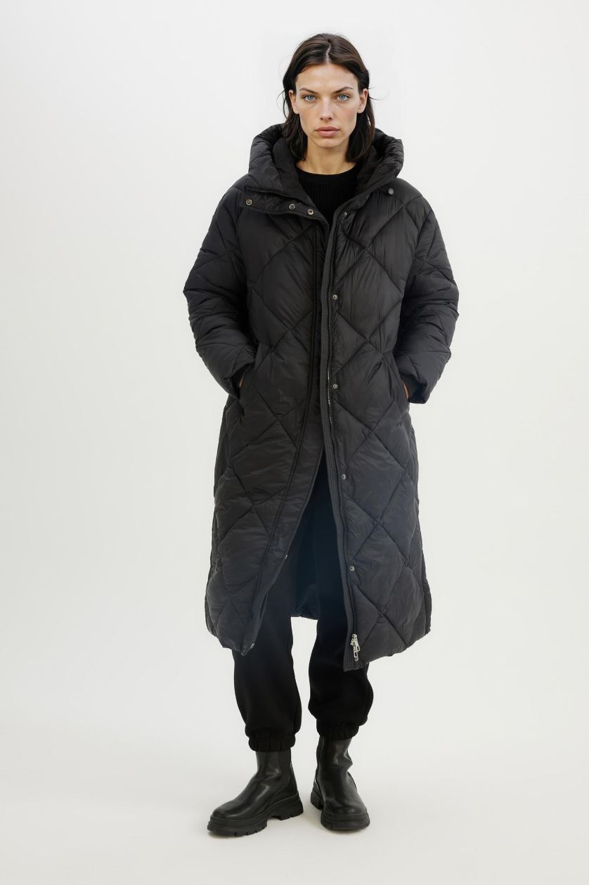 Женщины Черный Куртка водоотталкивающая сохраняет тепло с капюшоном с карманами