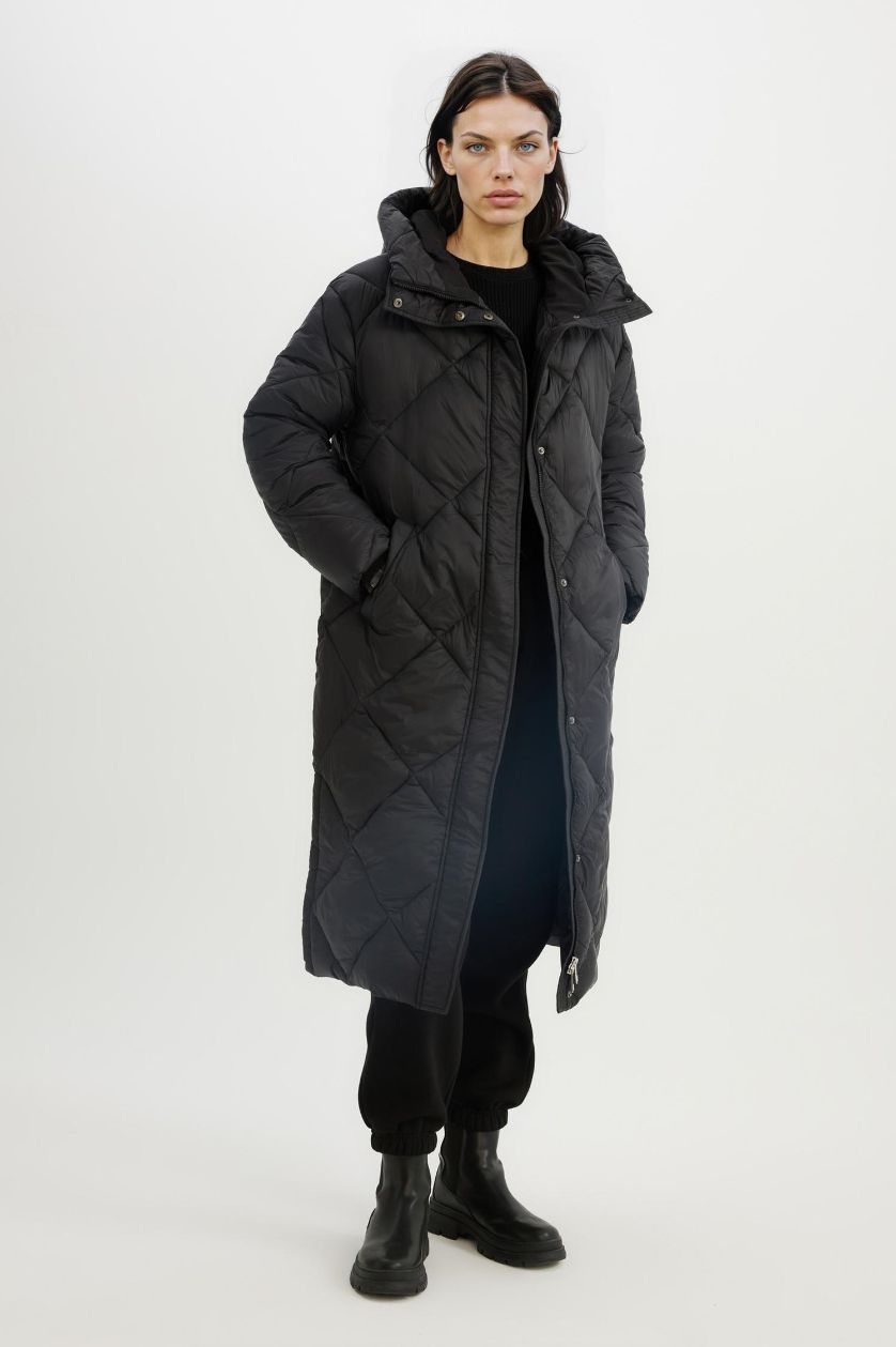 Женщины Черный Куртка водоотталкивающая сохраняет тепло с капюшоном с карманами