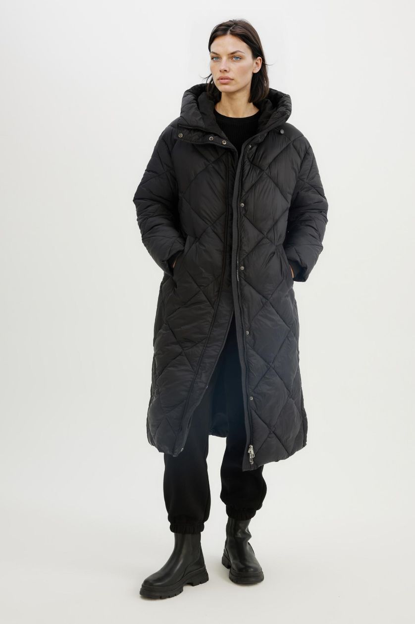 Женщины Черный Куртка водоотталкивающая сохраняет тепло с капюшоном с карманами