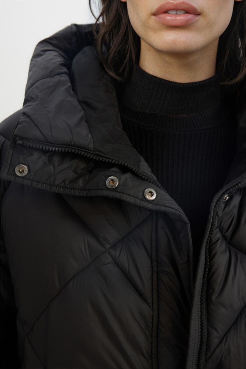 Женщины Черный Куртка водоотталкивающая сохраняет тепло с капюшоном с карманами