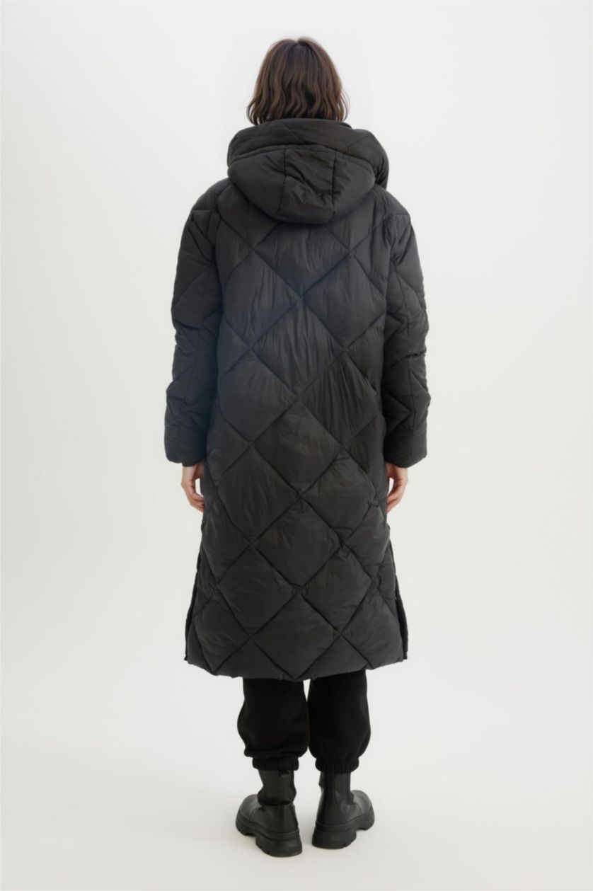 Женщины Черный Куртка водоотталкивающая сохраняет тепло с капюшоном с карманами