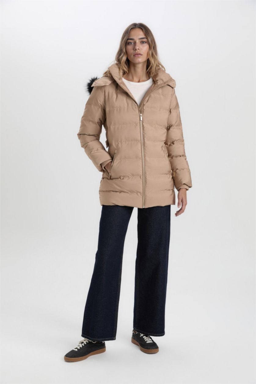 نساء فيزوني جاكيت طويل قصة عادية بفرو صناعي مقاوم للماء