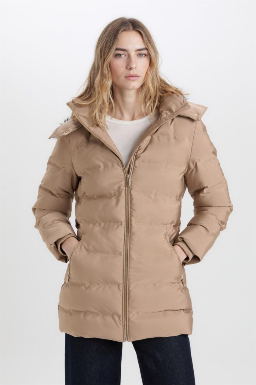 نساء فيزوني جاكيت طويل قصة عادية بفرو صناعي مقاوم للماء