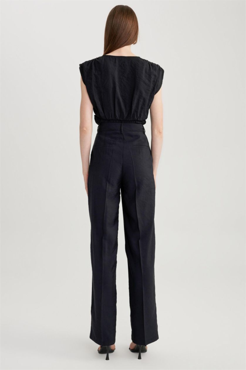 FEMME Noir Pantalon large Modal Taille Haute