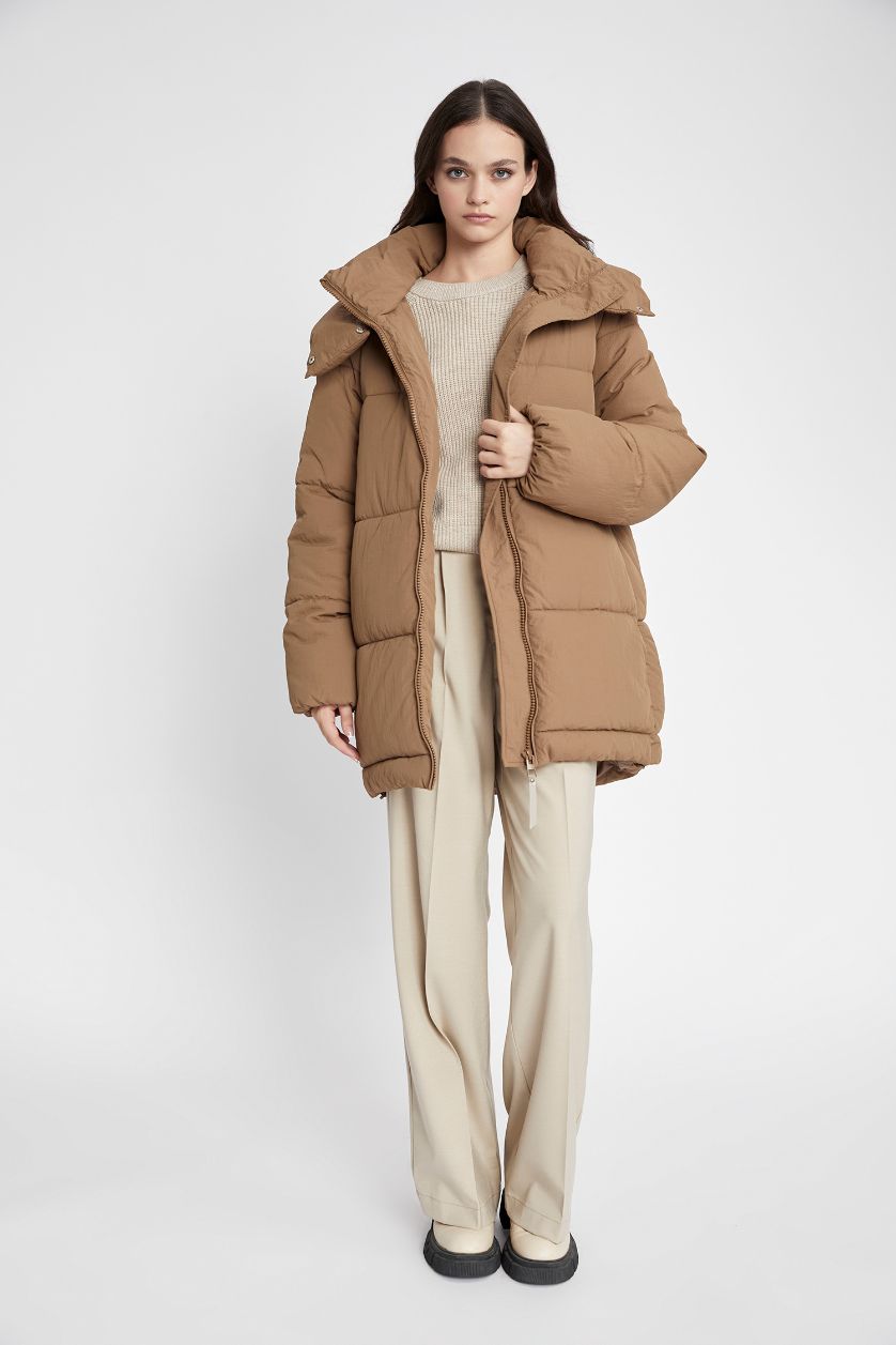 Woman Camel Waterproof Relax Fit Hooded Puffer Jacket