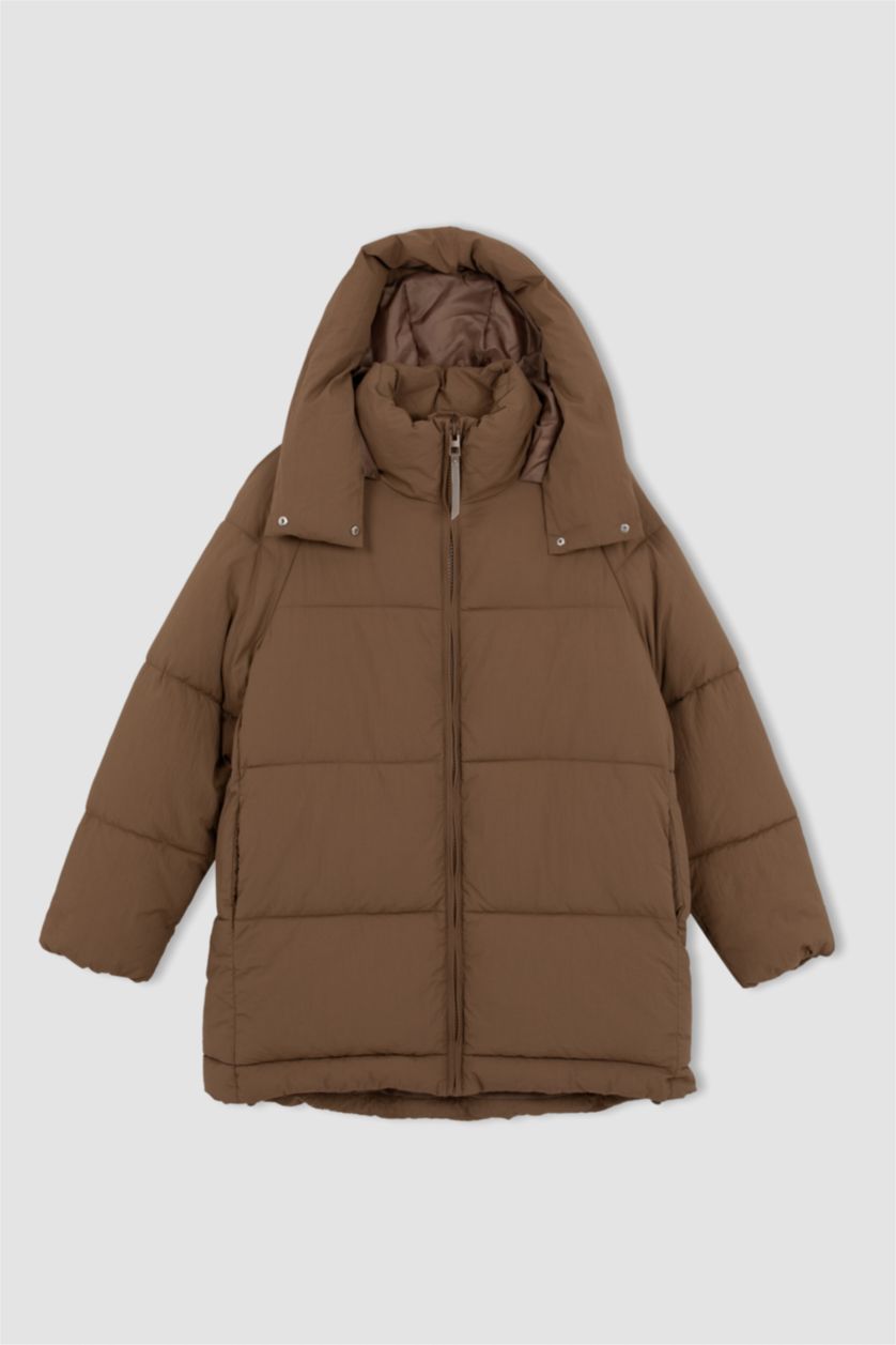 Woman Camel Waterproof Relax Fit Hooded Puffer Jacket