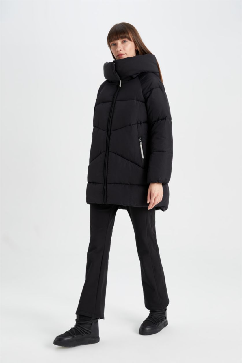 Женщины Черный Дутая куртка водоотталкивающая сохраняет тепло оверсайз с капюшоном