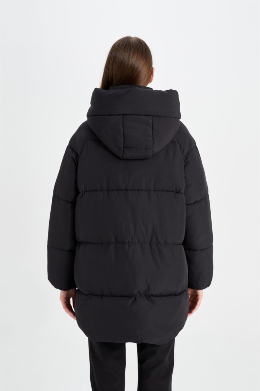 Женщины Черный Дутая куртка водоотталкивающая сохраняет тепло оверсайз с капюшоном