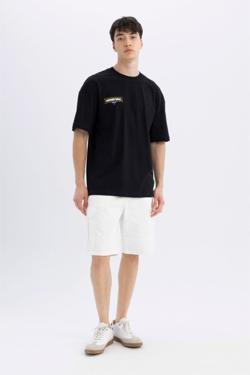 رجالي أسود تيشيرت نص كم قصة مريحة بطبعة من وارنر بروس