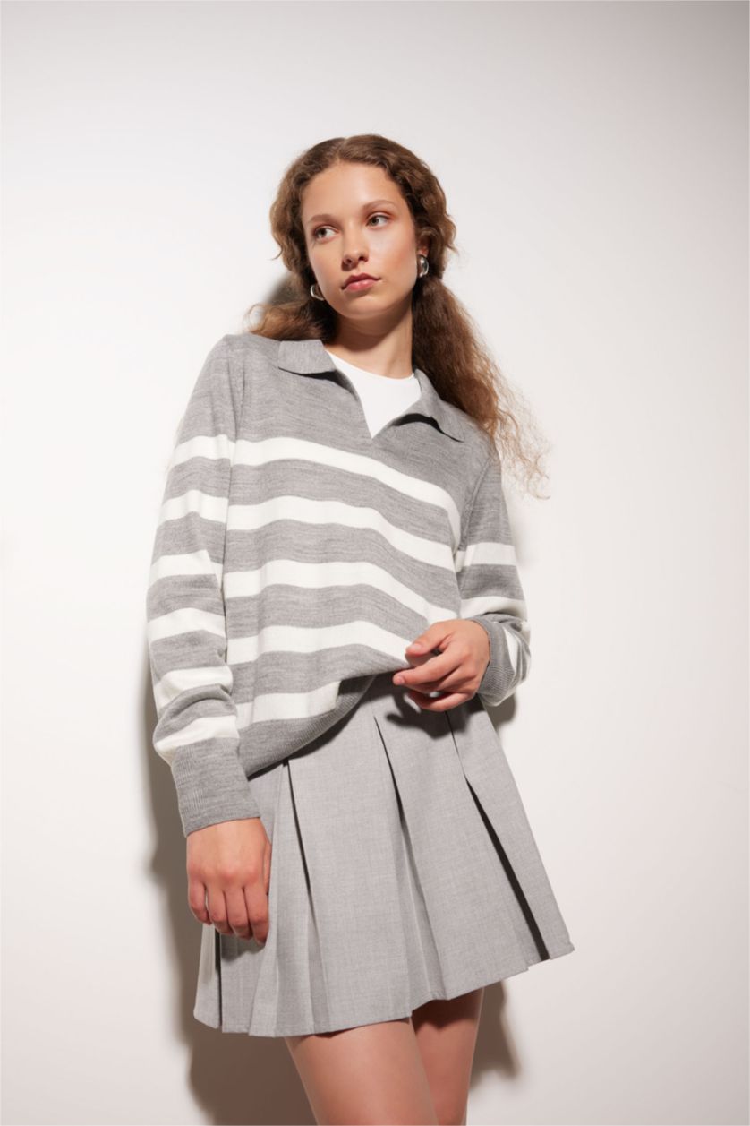 Kadın Açık Gri Regular Fıt Triko Kazak